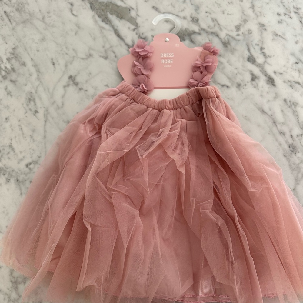 COPY - Pink Tulle Dress with Floral Straps